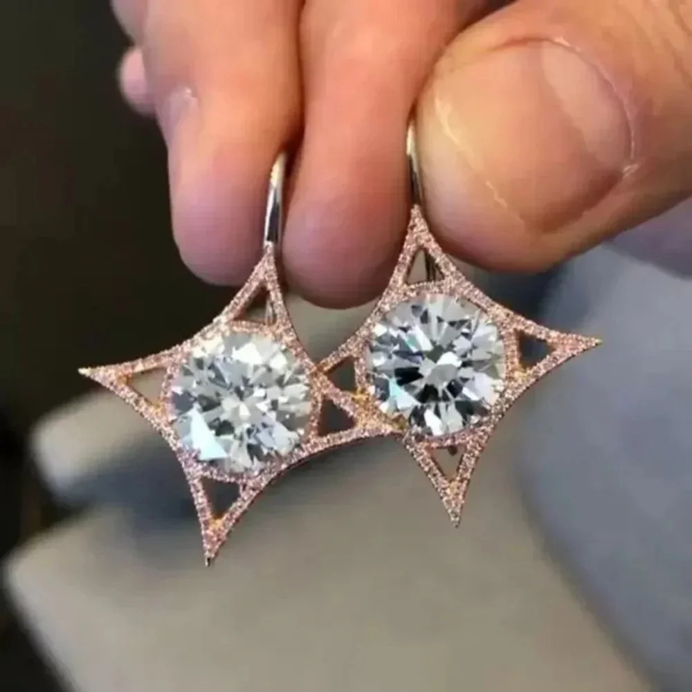 💥Luxury Diamond CZ Dangle Rose Gold Plated Earrings for Women, UNVN12475 - Picture 3 of 5